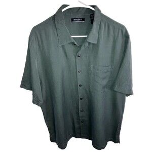 brandini mens shirt Size L Pure Silk Dark Green 100% Silk Minimalist Dress Shirt